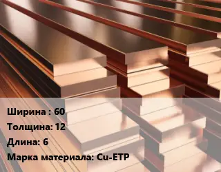 Полоса шина медная 60х12 L=6 Марка: Cu-ETP
